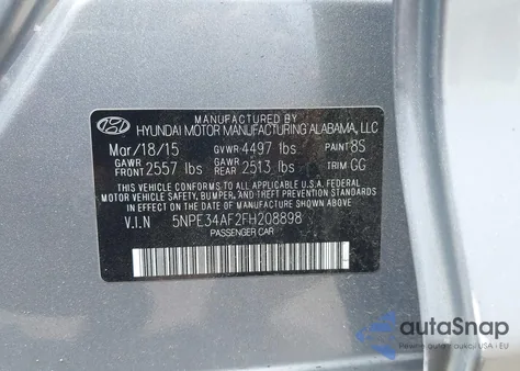 2015 Hyundai Sonata Sport из США, поврежденный, VIN 5NPE34AF2FH208898